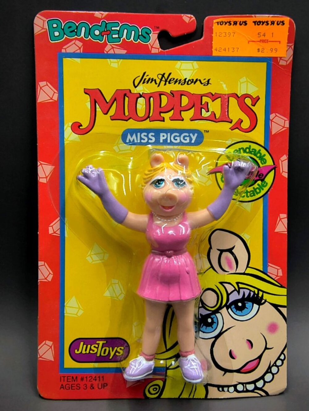 MUPPETS MISS PIGGY BEND-EMS 1994 Justoys Vintage Bendable Figure SEALED 5"